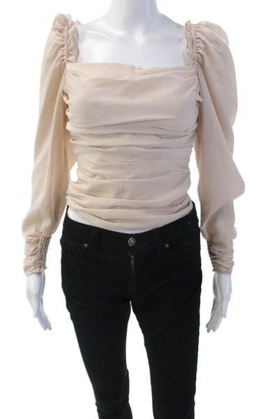 ASTR Womens Off Shoulder Long Sleeve Ruched Blouse Top Blush Pink Size XS