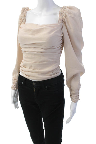 ASTR Womens Off Shoulder Long Sleeve Ruched Blouse Top Blush Pink Size XS