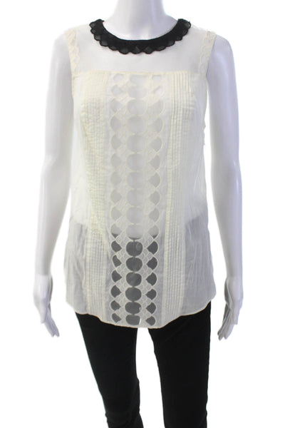 9-H15 STCL Womens Cotton Crew Neck Pleated Sleeveless Blouse Top White Sie 6