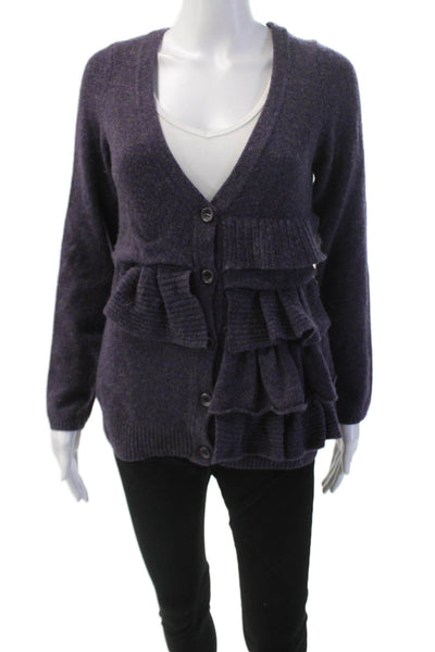 Moth Womens Drape Detail V-Neck Long Sleeve Cardigan Sweater Top Purple Size S