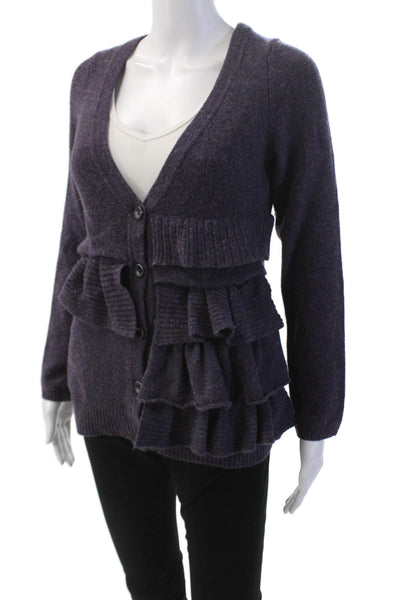 Moth Womens Drape Detail V-Neck Long Sleeve Cardigan Sweater Top Purple Size S