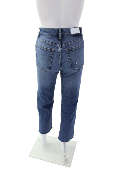 Re/Done Womens Medium Wash Button Flt Distressed Straight Leg Jeans Blue Size 26