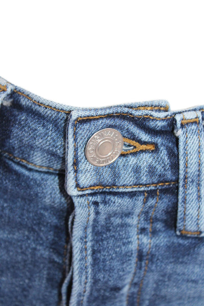 Re/Done Womens Medium Wash Button Flt Distressed Straight Leg Jeans Blue Size 26