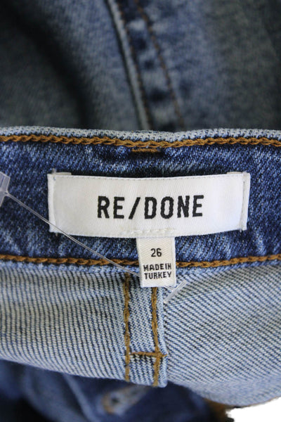 Re/Done Womens Medium Wash Button Flt Distressed Straight Leg Jeans Blue Size 26