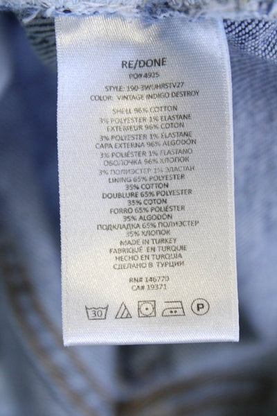 Re/Done Womens Medium Wash Button Flt Distressed Straight Leg Jeans Blue Size 26