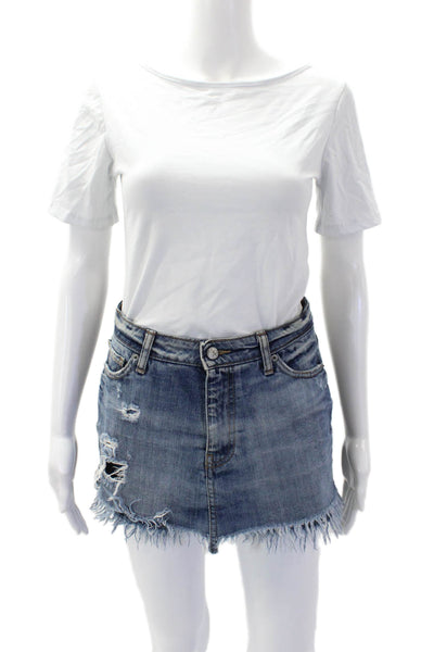 PRPS Womens Thunderbolt High Rise Distressed Raw Hem Denim Skort Blue Size 26