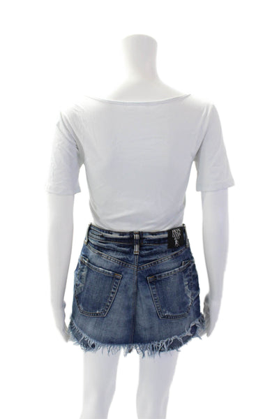 PRPS Womens Thunderbolt High Rise Distressed Raw Hem Denim Skort Blue Size 26