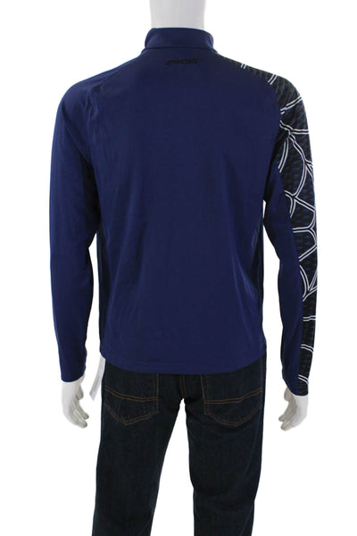 Spyder Mens Long Sleeve Quarter Zip Mock Neck Knit Shirt Navy Blue Size Small