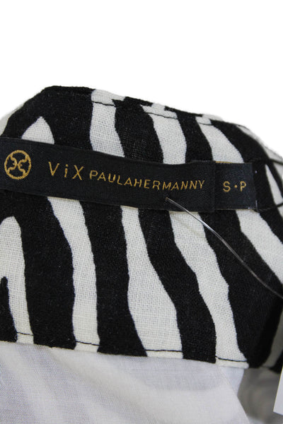 Vix Paula Hermanny Womens Linen Asymmetrical Hem Striped Skirt Black Size S