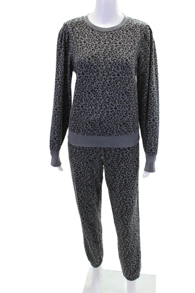 Rails Womnes Cotton Leopard Print Crew Neck Sweatshirt Sweatpants Set Gray Sz S
