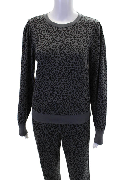 Rails Womnes Cotton Leopard Print Crew Neck Sweatshirt Sweatpants Set Gray Sz S