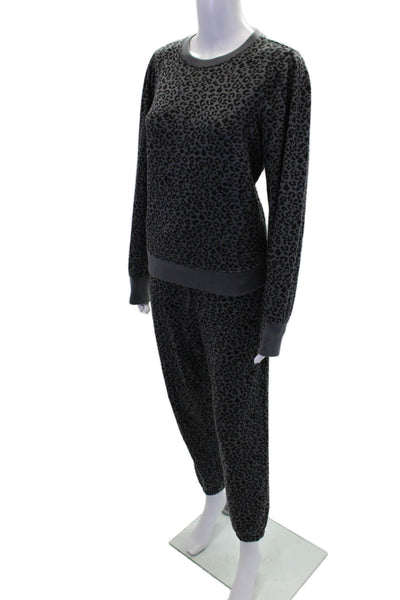 Rails Womnes Cotton Leopard Print Crew Neck Sweatshirt Sweatpants Set Gray Sz S