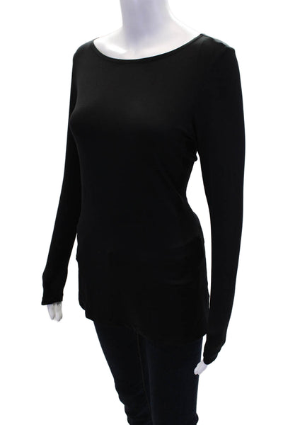 A'Nue Womens Crew Neck Long Sleeve Top Solid Black Size Small