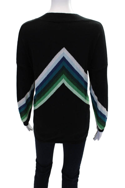 WISPR Womens Cotton Striped V-neck Pullover Sweater Top Black Combo Size S