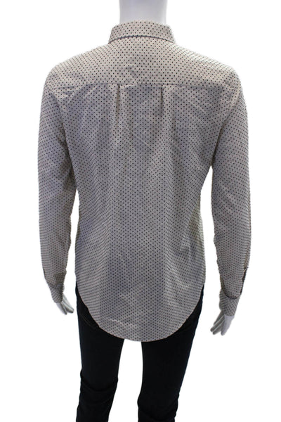 Amina Rubinacci Womens Cotton Polka Dot Ruffle Buttoned Blouse Top Beige Size 40