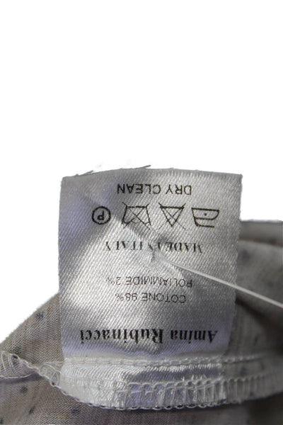 Amina Rubinacci Womens Cotton Polka Dot Ruffle Buttoned Blouse Top Beige Size 40