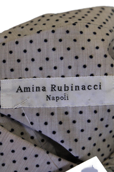 Amina Rubinacci Womens Cotton Polka Dot Ruffle Buttoned Blouse Top Beige Size 40