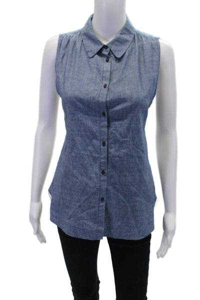 Elizabeth and James Womens Chambray Mesh Back Button Down Shirt Blue Size S