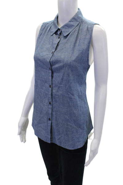 Elizabeth and James Womens Chambray Mesh Back Button Down Shirt Blue Size S