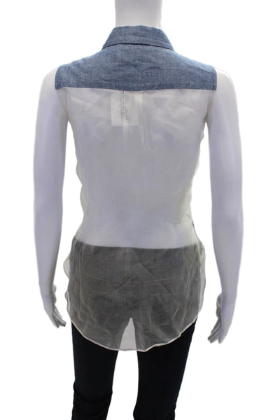 Elizabeth and James Womens Chambray Mesh Back Button Down Shirt Blue Size S