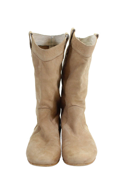 Be Original Womens Slip On Round Toe Boots Brown Leather Size 38