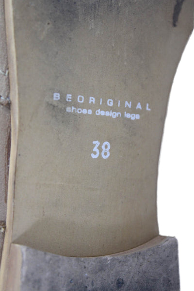 Be Original Womens Slip On Round Toe Boots Brown Leather Size 38