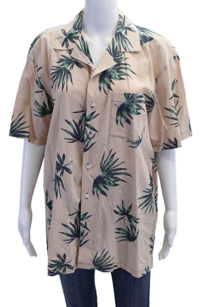 ONIA Women's Short Sleeves Collared Button Down Leave Print Shirt Size L