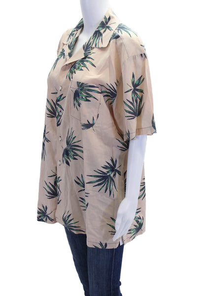 ONIA Women's Short Sleeves Collared Button Down Leave Print Shirt Size L