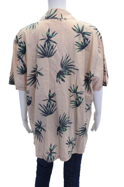 ONIA Women's Short Sleeves Collared Button Down Leave Print Shirt Size L