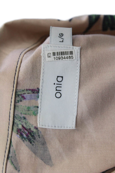 ONIA Women's Short Sleeves Collared Button Down Leave Print Shirt Size L