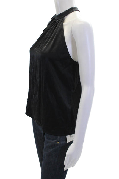 A.L.C. Womens Silk Choker Neck Long Sleeves Blouse Jet Black Size 4