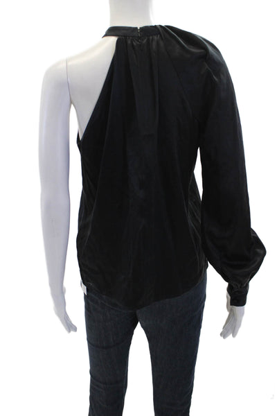 A.L.C. Womens Silk Choker Neck Long Sleeves Blouse Jet Black Size 4