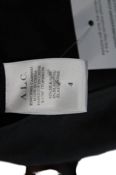 A.L.C. Womens Silk Choker Neck Long Sleeves Blouse Jet Black Size 4