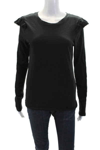 Frame Denim Womens Long Puffy Sleeves Tee Shirt Black Cotton Size Small
