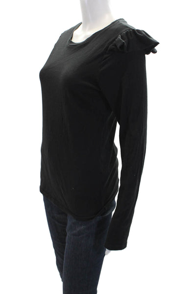 Frame Denim Womens Long Puffy Sleeves Tee Shirt Black Cotton Size Small