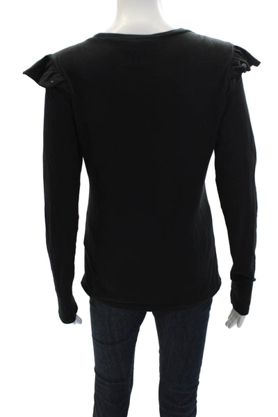 Frame Denim Womens Long Puffy Sleeves Tee Shirt Black Cotton Size Small