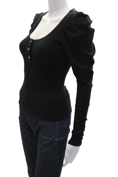 Cinq à Sept Womens Jeweled Button Puffy Long Sleeves Shirt Black Size Small
