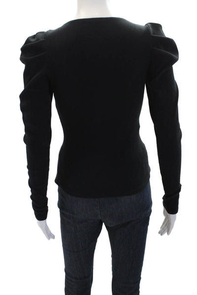 Cinq à Sept Womens Jeweled Button Puffy Long Sleeves Shirt Black Size Small