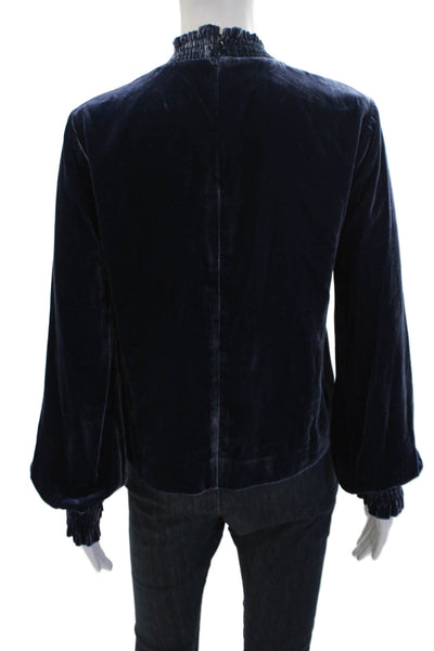 Intermix Womens Velvet Choker Neck Long Sleeves Blouse Navy Blue Size Small