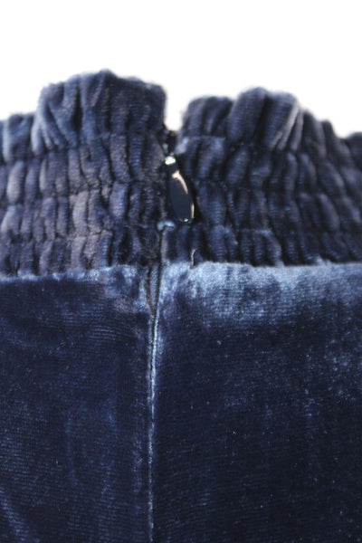 Intermix Womens Velvet Choker Neck Long Sleeves Blouse Navy Blue Size Small