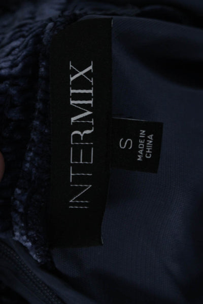 Intermix Womens Velvet Choker Neck Long Sleeves Blouse Navy Blue Size Small