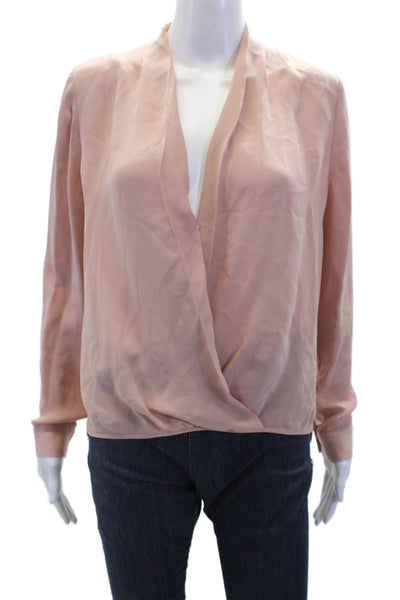 Mason Womens Silk V Neck Long Sleeves Faux Wrap Blouse Rose Pink Size 4