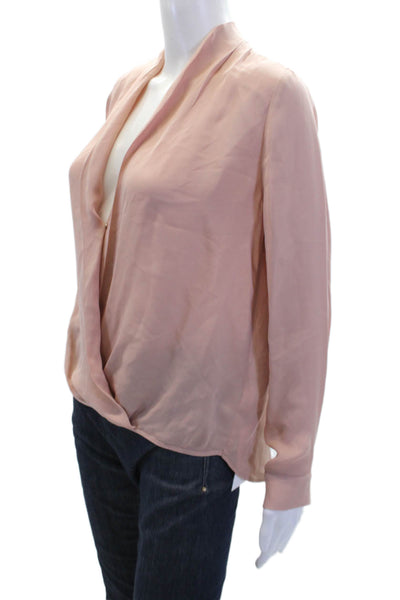 Mason Womens Silk V Neck Long Sleeves Faux Wrap Blouse Rose Pink Size 4