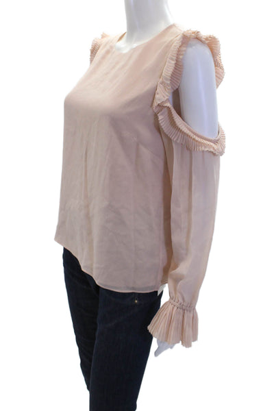 Intermix Womens Silk Accordion Pleat Trim Cold Shoulder Blouse Bare Pink Size 4
