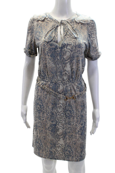 Gerard Darel Womens Silk Blend Animal Print Short Sleeve Dress Gray Size 40