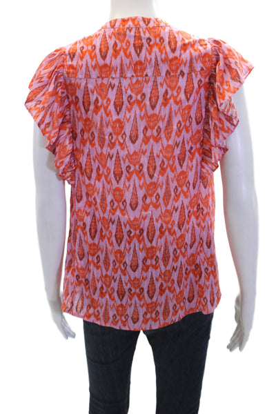 Figue Womens Cotton Blend Abstract Beaded Short Sleeve Blouse Top Pink Size XS