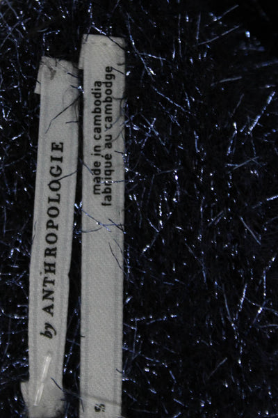 Anthropologie Womens Metallic Round Neck Long Sleeve Sweater Top Blue Size S