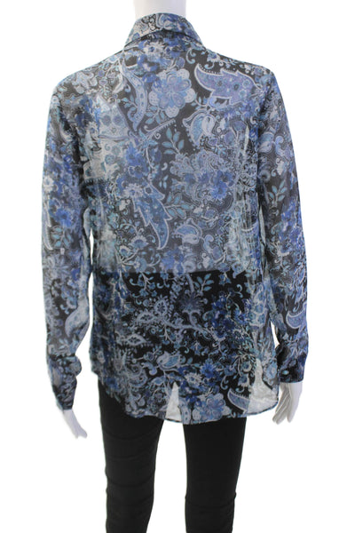 The Kooples Womens Sheer Floral Printed Long Sleeve Buttoned Blouse Blue Size 1