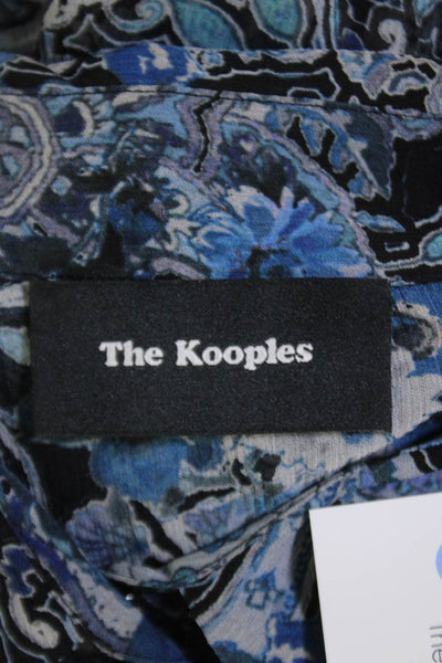 The Kooples Womens Sheer Floral Printed Long Sleeve Buttoned Blouse Blue Size 1