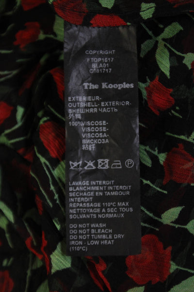 The Kooples Womens Sheer Floral Printed V-Neck Half Sleeve Blouse Black Size 1